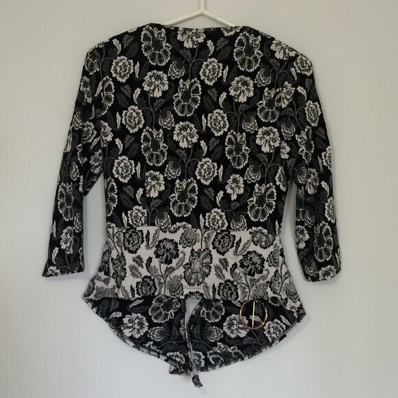 Joseph Ribkoff Womens Jacket Sz 8 Black White Floral 3\4 Sleeve Zip Closure - Picture 3 of 11